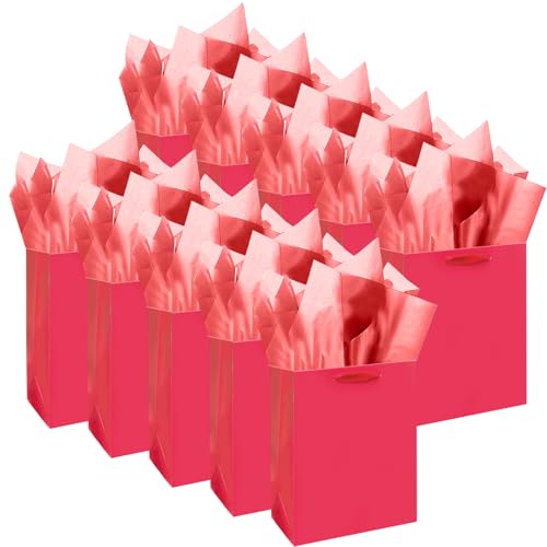 qiqee 10PCS Wine Red Mini Gift Bags with Tissue Paper Handles 6.3"x4.7"x2.4" Small Size Present Party Favor Bags（ Tissue Paper ） - color: Wine Red, size: 1 Count (Pack of 10)