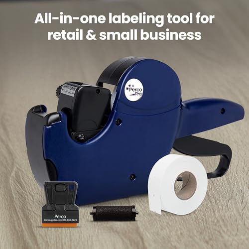 Perco Pro 2 Line Date Gun, Includes 16 Digits Date Gun Labeler, Pre-Loaded Roll of 750 White Labels and Ink Roll - style: 2 Line Date Gun