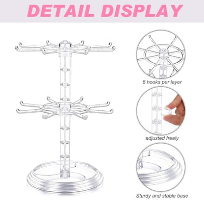 Yuntau 2 Pcs 2 Tier Keychain Display Stand for Bracelet, Rotating - color: Clear