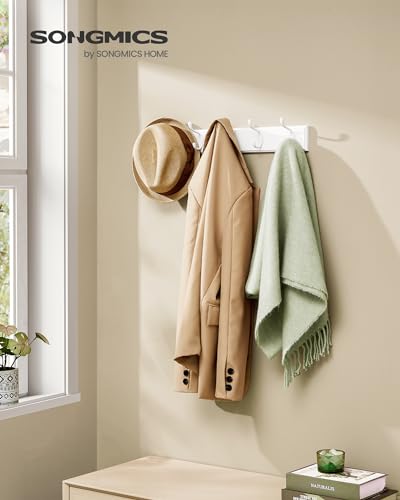 SONGMICS Wall-Mounted Coat Rack, 5 Dual Metal Hooks - color: White, size: 1 Pack-5 Hooks, style: Without Shelf