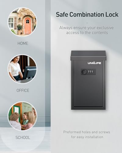 Uniclife Cash Box with Combination Lock, Wall Mounted Mailbox for Outside - color: Black, size: Combo Lock