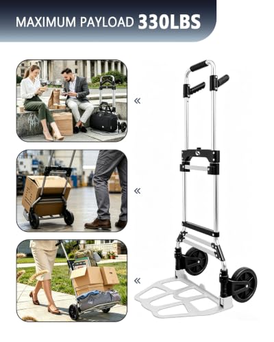 330 LB Folding Hand Truck, Dolly Cart with Wheels and Telescoping Handle