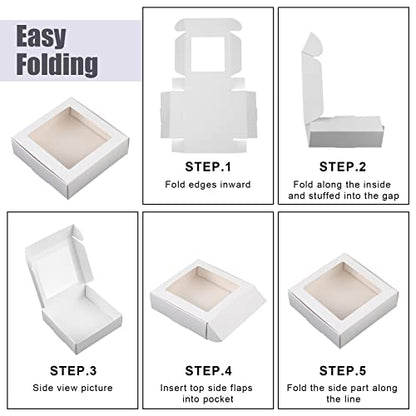 Zonon 30 Pcs Kraft Paper Boxes with Window 4.13 x 4.13 x 1.18 Inch (White) - color: White