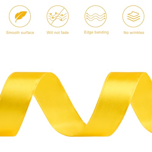 Yellow Satin Ribbon, 1 Inch, 50 Yards - color: yellow