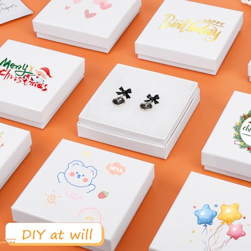 Small Gift Boxes, 40 Pack 3.5x3.5x1 Inch Bulk Cotton Filled Small Jewelry Boxes with Lids for Necklace Ring Bracelet Earring Display Box (White) - color: White, size: 3.5x3.5x1 Inch (Pack of 40)