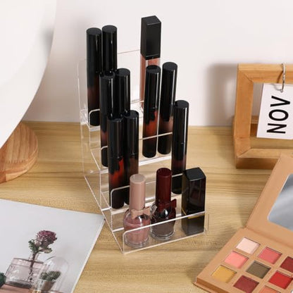 Cabilock Acrylic Storage Rack Trapezoid Multi-Layer Display Stand for Wallets Glasses and Jewelry Transparent Desktop Shelf Organizer for Home Retail Counter and Collection Display - size: 4 Tier Clear