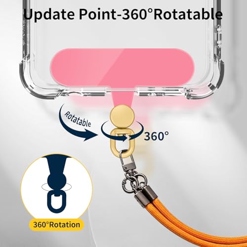 360°Rotatable Phone Tether Tab,3 Pieces Universal Phone Lanyard Patch Without Adhesive,Phone Lanyard Replacement Part for Cell Phone Strap(Pink+Transparent) - color: Pink+Transparent