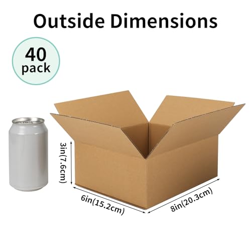 CRUGLA 40 Packs 8x6x3 Shipping Boxes, Brown Mailing Boxes - size: 8x6x3 Inch