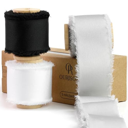 Silk Satin Ribbon 1-1/2 Inch x 30 Yards Black & White & Gray - color: Black& White& Gray