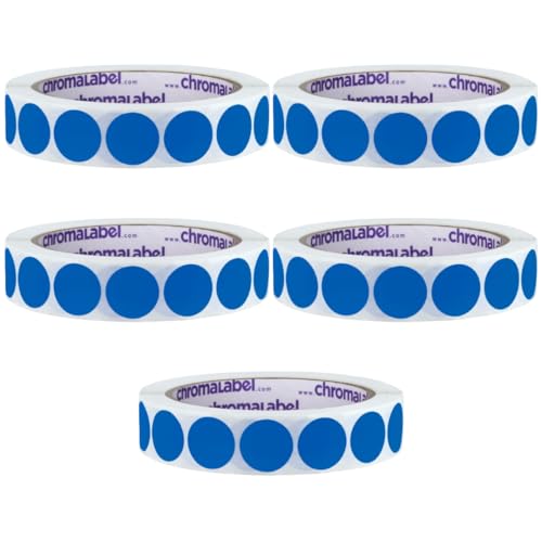 ChromaLabel 3/4" Dark Blue Removable Dot Stickers, 1000/Roll Case of 5 - color: Dark Blue, size: 3/4" Pack of 5