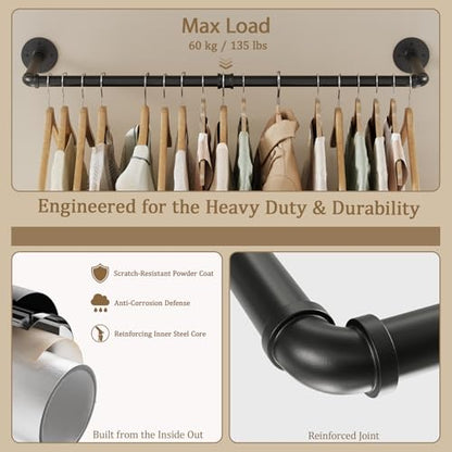 Wall Mounted Clothes Rack 32 Inch, Industrial Pipe Clothing Hanger Black, Heavy Duty Wall Mount Closet Rod for Bedroom, Entryway, Laundry Drying Rack, Retail Display Clothes Rod (Set of 2) - color: Black, size: 32 Inch (2 Pack)