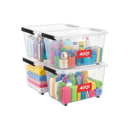 Cetomo 40Qt Plastic Storage Bin with Wheels, Stackable Storage Box with Lid, Organizer, Container for Home, Office, Drom, PP, BPA-Free, Nestable, Clear, 40Quart-4 Pack - size: 40Qt*4