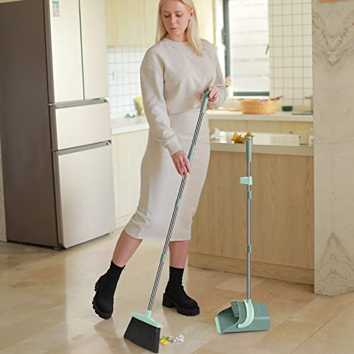 Ivandar Broom and Dustpan Set for Home, Dust pan with Long Handle, Broom with Dustpan Combo Set, for Home Kitchen Room Office Lobby Floor Use Upright Stand Up Sweeping (Gray&Green) - color: Gray&green