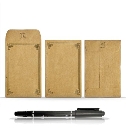 100 Pack Each Brown & Multi Small Coin & Cash Envelopes with Black Pen 130 GSM Paper Mini Envelopes with Gummed Flap, Seed Storage Envelopes, Tip envelopes, Cash, Keys, Jewelry, and Small Parts