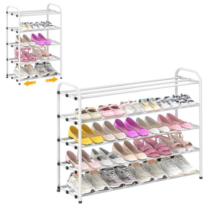 Hleelomi 5-Tier Metal Expandable Shoe Rack for Closet and Entryway, White - color: White, size: 5-Tier