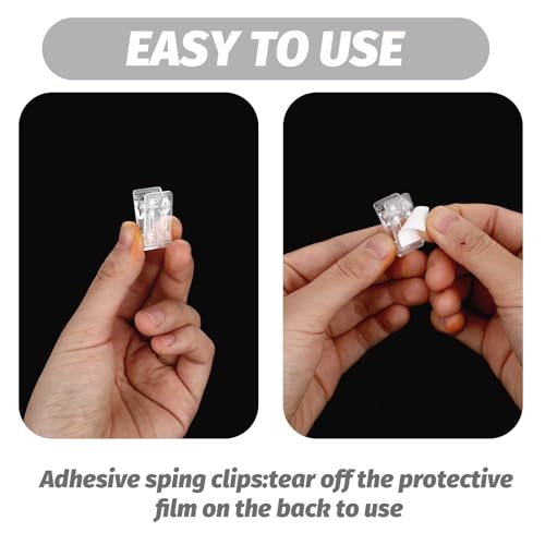 Telooco 40pcs Adhesive Clips Self Adhesive Clips Acrylic Sticky Clips for Hanging & Organization,Clear Adhesive Clip for Hanging Poster Photo Decoration