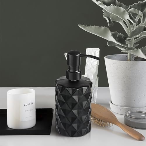 Glass Soap Dispenser with Plastic Pump, 330ml/11oz. Liquid Hand Soap Dispenser for Bathroom and Kitchen, Hand-Pump Dispenser for Dishwashing Liquid, Lotion, Soap, Essential Oil (Matte Black) - color: Matte Black