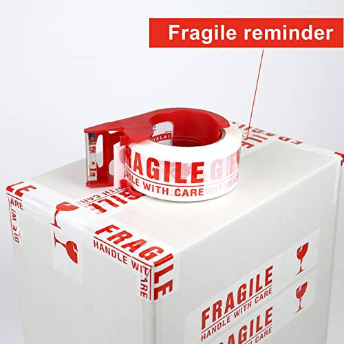 JIALAI HOME Fragile Tape Handle with Care Packing Tape 6 Rolls, Heavy Duty Shipping Box Sealing Tape with Dispenser, 2 Inch x 330 Feet (110 Yards) for Shipping and Moving Boxes