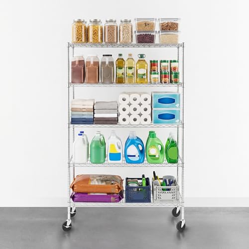 SafeRacks NSF 5-Tier Heavy Duty Wire Shelving Unit w/Wheels, 18"x48"x72" - color: Silver, size: 18"x48"x72" 5-Tier