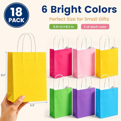LovesTown 18PCS Small Gift Bags with Handles, 5.9X3.1x8.3 inch Goodie Bags - size: 1 Count (Pack of 18)
