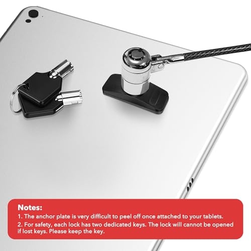 AboveTEK Laptop Lock, Tablet Lock Security Cable, 2 Keys Sturdy Steel iPad Locking Kit w/Adhesive Anchors, Anti Theft Hardware Protection for iPhone Mobile Notebook Computer Monitor MacBook Laptop