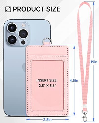 Teskyer Leather ID Badge Holder with Lanyard, Vertical Starry Pink - color: Starry Pink, size: Vertical