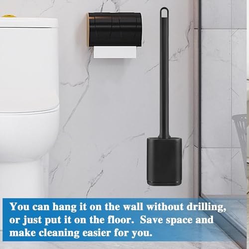 Silicone Toilet Brush and Holder, Wall Mounted No Rust Problem Black - color: Black