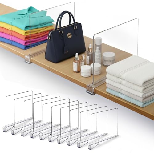 10 Pack Acrylic Shelf Dividers for Closet 11x7.9 Inch – Acrylic Dividers for Shelves Clear Closet Shelf Separators for Purses, Clothes Storage – Vertical Bookshelf Dividers for Bedroom & Kitchen - size: Pack of 10