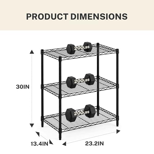 Simple Deluxe Heavy Duty 3-Tier Wire Storage Shelves, 200lbs per Shelf, Adjustable & Rustproof for Kitchen Bathroom Pantry Garage, 23.2" W×13.4" D×30" H