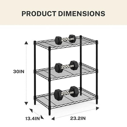 Simple Deluxe Heavy Duty 3-Tier Wire Storage Shelves, 200lbs per Shelf, Adjustable & Rustproof for Kitchen Bathroom Pantry Garage, 23.2" W×13.4" D×30" H