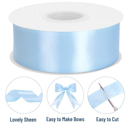 KINGLAKE Light Blue Satin Ribbon - 1-1/2'' x 100 Yards for Gift Wrapping - color: Light Blue, size: 1 1/2 Inch x 100 Yards