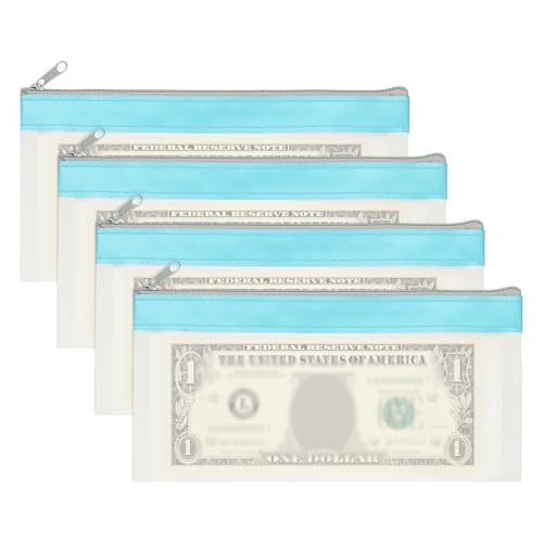 PATIKIL 8.5x4 Inch Money Bags with Zipper, 4Pcs Clear PVC Cash Deposit Bank Pouch Envelopes Check Wallet for Coin Cosmetics Invioce Bill, Blue - color: Blue