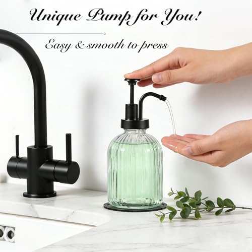 SheeChung 12oz Clear Glass Liquid Soap Dispenser,Black Pump, Striped,1 Pack - color: Clear, Black Pump, 1pc