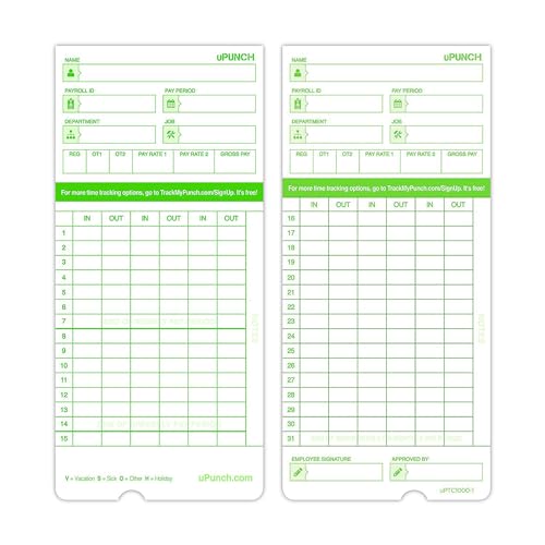 uPunch Time Clock Cards Hn3000, Two Sides, 7.37 X 3.37, 50/Pack - color: 50 Upunch Time Cards