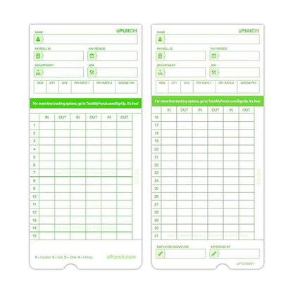uPunch Time Clock Cards Hn3000, Two Sides, 7.37 X 3.37, 50/Pack - color: 50 Upunch Time Cards