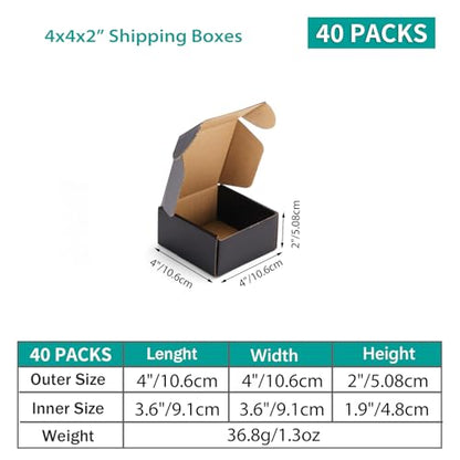 Hoikwo 40 Pack 4x4x2 Shipping Boxes for Small Business, Black Packaging Cardboard Boxes, Moving Mailing Packing Box - color: Black(Glossy), size: 4x4x2-40 Boxes