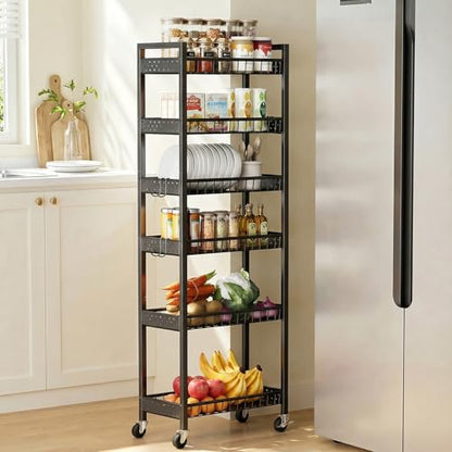 6 Tier Slim Storage Cart, Narrow Rolling Cart with Wheels, 10in(W) - color: Black, size: 6 Tier(10 in)