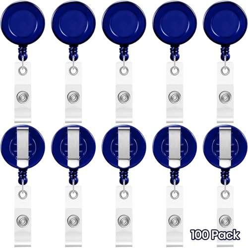 Zonon 100 Pcs Retractable Badge Reel Clip ID Card Holder,Blue - color: Blue