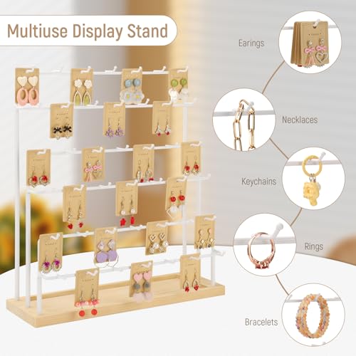 Earring Display for Vendors 6 Tier 42 Hooks Wood Earring Display Rack Holder for Earings Necklaces Rings Bracelets Keychains (White) - color: White