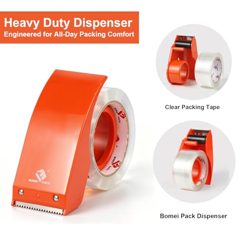 BOMEI PACK Heavy Duty Packing Tape with Dispenser 1.88'' x 66 YDs, Clear Box Tape for Packaging Shipping Moving Storage and Mailing, Strong Package Tape 3 Rolls + 1 Dispenser, Total 198 YDs
