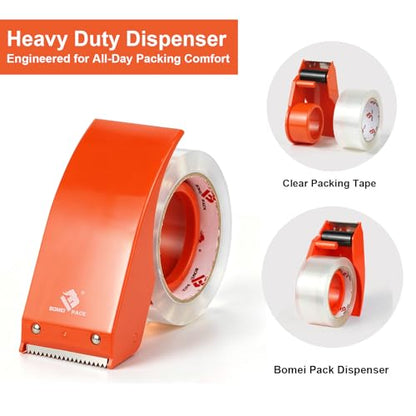 BOMEI PACK Heavy Duty Packing Tape with Dispenser 1.88'' x 66 YDs, Clear Box Tape for Packaging Shipping Moving Storage and Mailing, Strong Package Tape 3 Rolls + 1 Dispenser, Total 198 YDs
