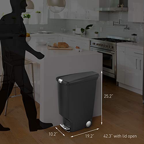 simplehuman 40 Liter / 10.6 Gallon Slim Kitchen Step Trash Can With Secure Slide Lock, Grey Plastic - color: Gray