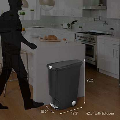 simplehuman 40 Liter / 10.6 Gallon Slim Kitchen Step Trash Can With Secure Slide Lock, Grey Plastic - color: Gray