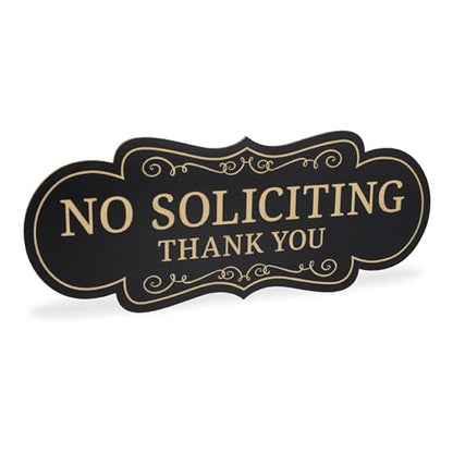 ExcelMark Premium No Soliciting Sign for House - Made in the USA (Small - 2"x 5", Black with Gold Letters) - color: Black/Gold Designer, size: Small