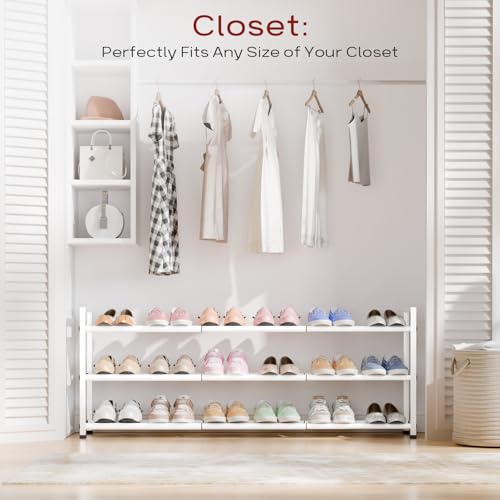 Bumusty 3 Tier Long Expandable Shoe Rack for Closet, White - color: White, size: 3-tier