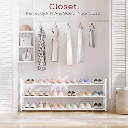 Bumusty 3 Tier Long Expandable Shoe Rack for Closet, White - color: White, size: 3-tier