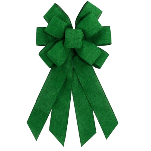 Christmas Green Ribbon Bows for Wreath, Fall Thanksgiving Bows for Gift Wrapping - color: Deep Green