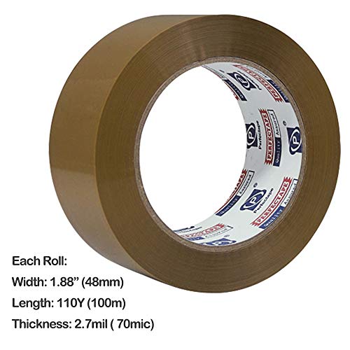 PERFECTAPE Heavy Duty Brown Packing Tape 12 Rolls, Total 1200M, 2.7 mil, 1.88 inch x 100 Meters, Ultra Strong, Refill for Packaging and Shipping - size: 12-PACK