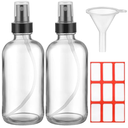 Fumete 2 Pack Glass Spray Bottles 4oz,Clear, Black Top,Mist Bottle - color: Clear, Black Top, style: Mist Bottle