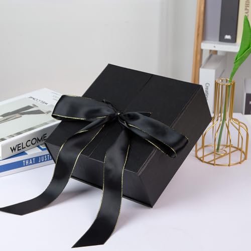 JOHOUSE Black Gift Box with Magnetic Lid, 8 X 8 X 3.5 inch